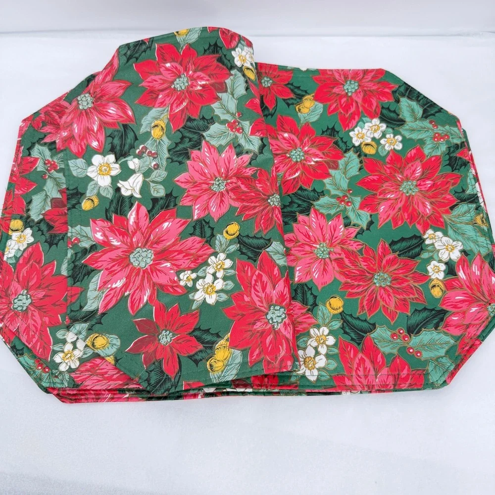 Poinsettia Vinyl Retro Placemats Floral Christmas Holiday Decor Festive 5 pc